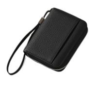 alloneslife Portamonete da donna in finta pelle, porta carte di credito con cerniera, scomparti multipli per carte di credito, portamonete, portafoglio corto, Nero notturno., 10.5*4*14 cm