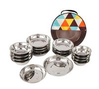 alloneslife Set di 17 piatti in acciaio inox per picnic e barbecue, facili da pulire, piatti in metallo, stoviglie da campeggio all'aperto