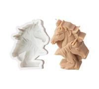 alloneslife Stampi in silicone, multiuso, a forma di testa di cavallo, in robusto silicone, doppio design, per creare candele creative e decorazioni per la casa (schienale a due teste)
