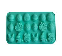 alloneslife Stampo in silicone per cioccolatini, 18 cavità, coniglietti pasquali, uova, cioccolato, per uso alimentare, facile rilascio (verde)