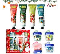 Allony Set Crema Mani Natalizia, 4 Pezzi Crema Mani Regalo Natale+4 Pezzi Balsamo Labbra Natalizio, Set Regalo Donna Natale, Crema Mani Secche e Screpolate per Vacanze Della Festa Compleanno Natale