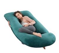 ALLOPERA, cuscino gravidanza 145 cm - Supporto per gambe, schiena, collo, spalle, fianchi e pancia per donne incinte, con federa removibile e lavabile in velluto (verde scuro)