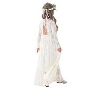 ALLOVIN Abito Maxi in Pizzo a Maniche Lunghe per Bambine e Ragazze - Abito A-Line Boho per Matrimonio, Battesimo, Prima Comunione | Avorio | 8-9 Anni