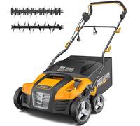 Alloyman Dethatcher e scarificatore elettrico 2 in 1 da 40,6 cm, motore in rame da 15 Amp, Dethatcher elettrico e aeratore con borsa da 14,5 litri, regolazione a 5 posizioni, piegatura rapida, Ldeal
