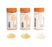 Allrecipes Condimenti Essenziali (Aglio granulata, Sale di Cipolla) in barattoli di Vetro con Tappi di setaccio Rimovibili per spolverare, Trasparente