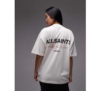 AllSaints - Amore - T-shirt beige oversize con stampa sulla schiena-Bianco 46