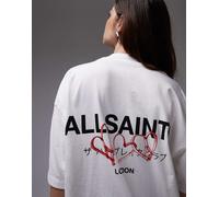 AllSaints - Amore - T-shirt bianca oversize con stampa sulla schiena-Bianco 38-40