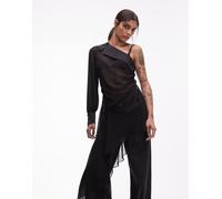 AllSaints - Anaya - Top nero monospalla con spalla scoperta e volant asimmetrico 44