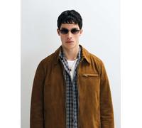 AllSaints - Ashwood - Giacca in pelle scamosciata premium marrone con zip S