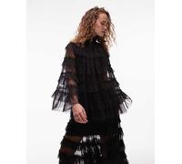 AllSaints - Aude - Top nero con volant stile mantella One Size