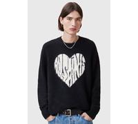 AllSaints - Maglione lavorato nero con logo a cuore in rilievo L