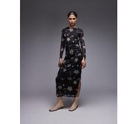 AllSaints - Caia - Vestito in rete con stampa a fiori marrone pietra 44