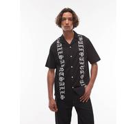 AllSaints - Camicia nero sbiadito con scritta 2XL