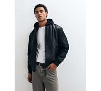 AllSaints Chase giacca in pelle nera con cappuccio e chiusura con zip-Nero XL