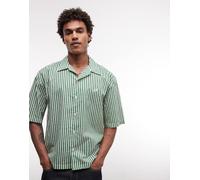 AllSaints - Chopin - Camicia a maniche corte verde e bianca a righe con logo-Bianco S