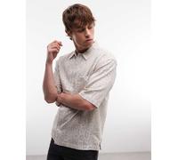 AllSaints - Cruz Leo - Camicia a maniche corte in misto lino con stampa leopardata multicolore XL