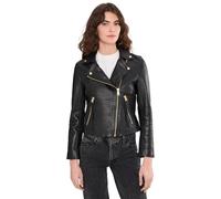 AllSaints Dalby - Giacca da motociclista in pelle da, Nero/Oro, 8