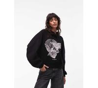 AllSaints - Dana - Felpa con cappuccio nera con grafica di teschio e uccello-Nero 46