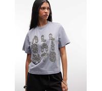 AllSaints - Ella Lisa - T-shirt a maniche corte blu decorata con logo 42-44