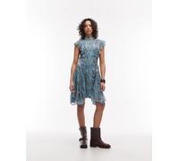 AllSaints - Fleur - Vestito corto blu lago a fiori con volant 44