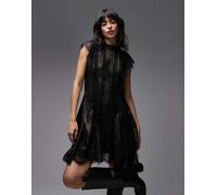 AllSaints - Fleur - Vestito corto in pizzo e tulle nero e oro 44