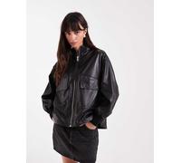 AllSaints - Flor - Giacca in pelle nera con zip-Nero 38