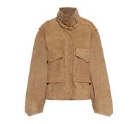 AllSaints - Giacca Corta in Pelle Scamosciata con Collo a Imbuto Clay - - Jackets - Donna - Marrone - L