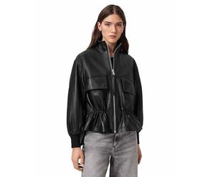 AllSaints Giacca normale in pelle da donna FLOR JACKET, nera, UK 8/US 4