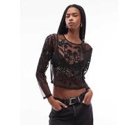 AllSaints - Greta - Top nero in rete decorato 40