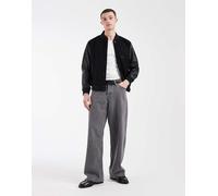 AllSaints - Holloway - Giacca bomber stile college in pelle nera con logo-Nero M