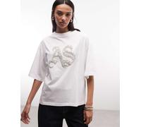 AllSaints - Icon Amelie - T-shirt a maniche corte bianca con logo decorato con perle-Bianco 46