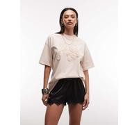 AllSaints - Insignia Etta - T-shirt a maniche corte rosa slavato con logo invecchiato 42-44
