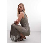 AllSaints - Jessie - Vestito lungo in maglia marrone con nappe 42-44