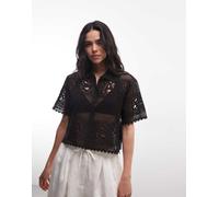 AllSaints - Kyra - Polo a maniche corte in maglia nera-Nero 34-36