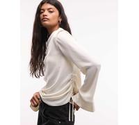 AllSaints Leslie top con maniche lunghe arricciato e finto dolcevita bianco 40