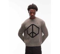 AllSaints - Maglione kaki con simbolo della pace-Grigio S