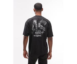 AllSaints - Mixtape - T-shirt nera con logo e stampa sul retro-Nero S