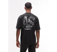AllSaints - Mixtape - T-shirt nera con logo e stampa sul retro-Nero XS