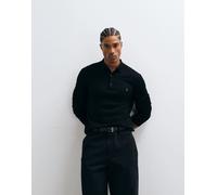 AllSaints Mode polo in maglia a maniche lunghe con logo in merino nero M