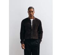 AllSaints Morten giacca bomber in pelle scamosciata marrone con zip-Rosso S