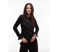 AllSaints - Nyla - Top a maniche lunghe nero con volant 44