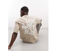 AllSaints - Orlando - T-shirt marrone chiaro con logo e stampa sul retro XL
