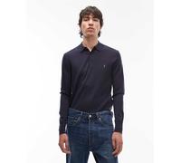 AllSaints - Polo a maniche lunghe in maglia di lana merino blu con logo-Nero XL