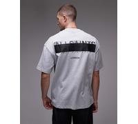 AllSaints - Redact - T-shirt grigio mélange oversize con logo ricamato S