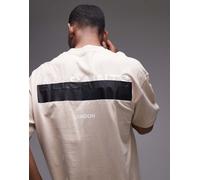 AllSaints - Redact - T-shirt marrone polvere chiaro oversize con logo ricamato L