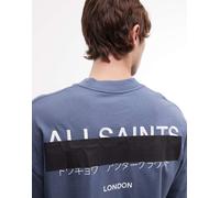 AllSaints - Redact - T-shirt oversize blu medio con logo ricamato e stampa sul retro M