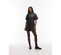 AllSaints - Rock - Vestito corto a maniche corte in pelle nero con bottoni 42