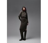 AllSaints - Sabine - Coordinato in due pezzi in maglia marrone con vestito e cardigan 46