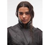 AllSaints Samina giacca biker in pelle nera/marrone-Nero 36