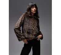 AllSaints - Saye - Giacca taglio corto marrone in pelliccia sintetica leopardata 34-36